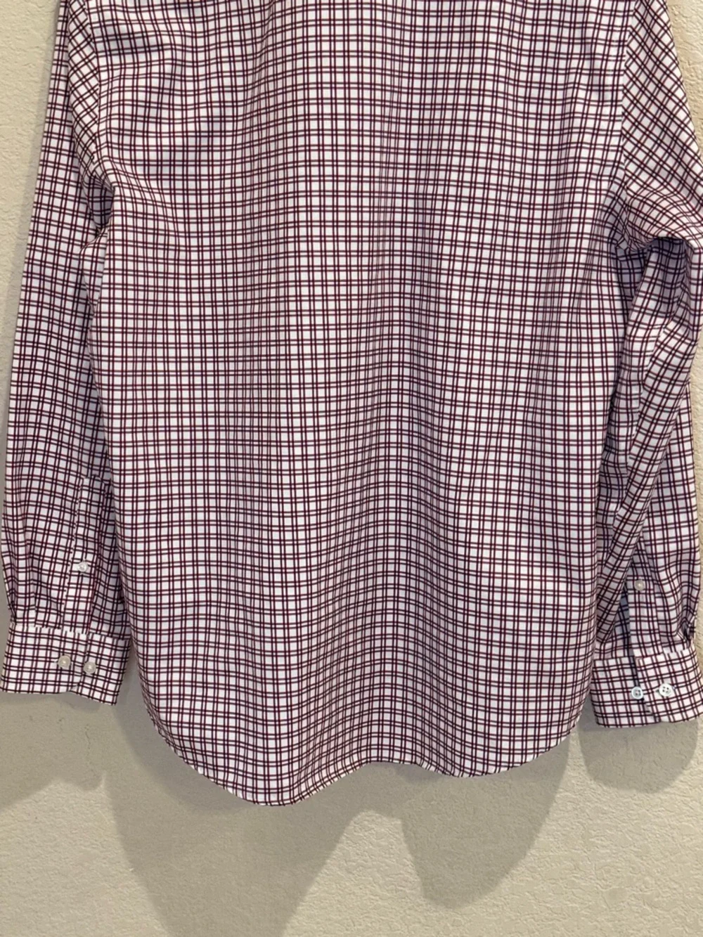 Red Navy Plaid Button Down Shirt Mens XL Non-Iron Cotton Classic Men’s Wearhouse